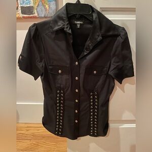 Bebe Elegant Black Satin Blouse